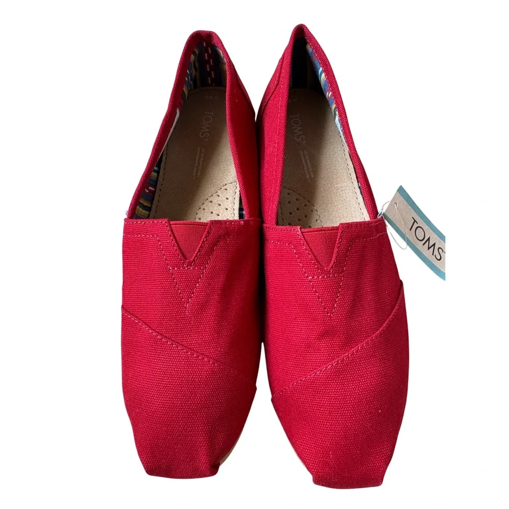 TOMS Womens Alpargata Red Canvas Slip On Loafers Shoes Size 9.5 NWT